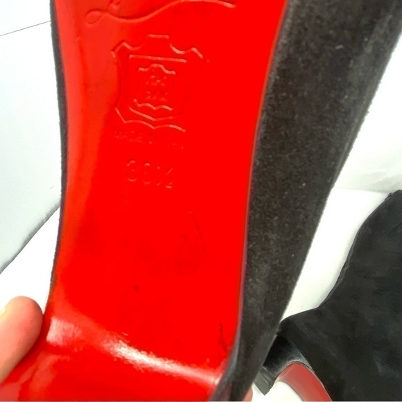 CHRISTIAN LOUBOUTIN TALL KNEE HIGH LOW HEELS RIDING BOOTS BLACK SUEDE SZ 6.5 - Picture 12 of 15